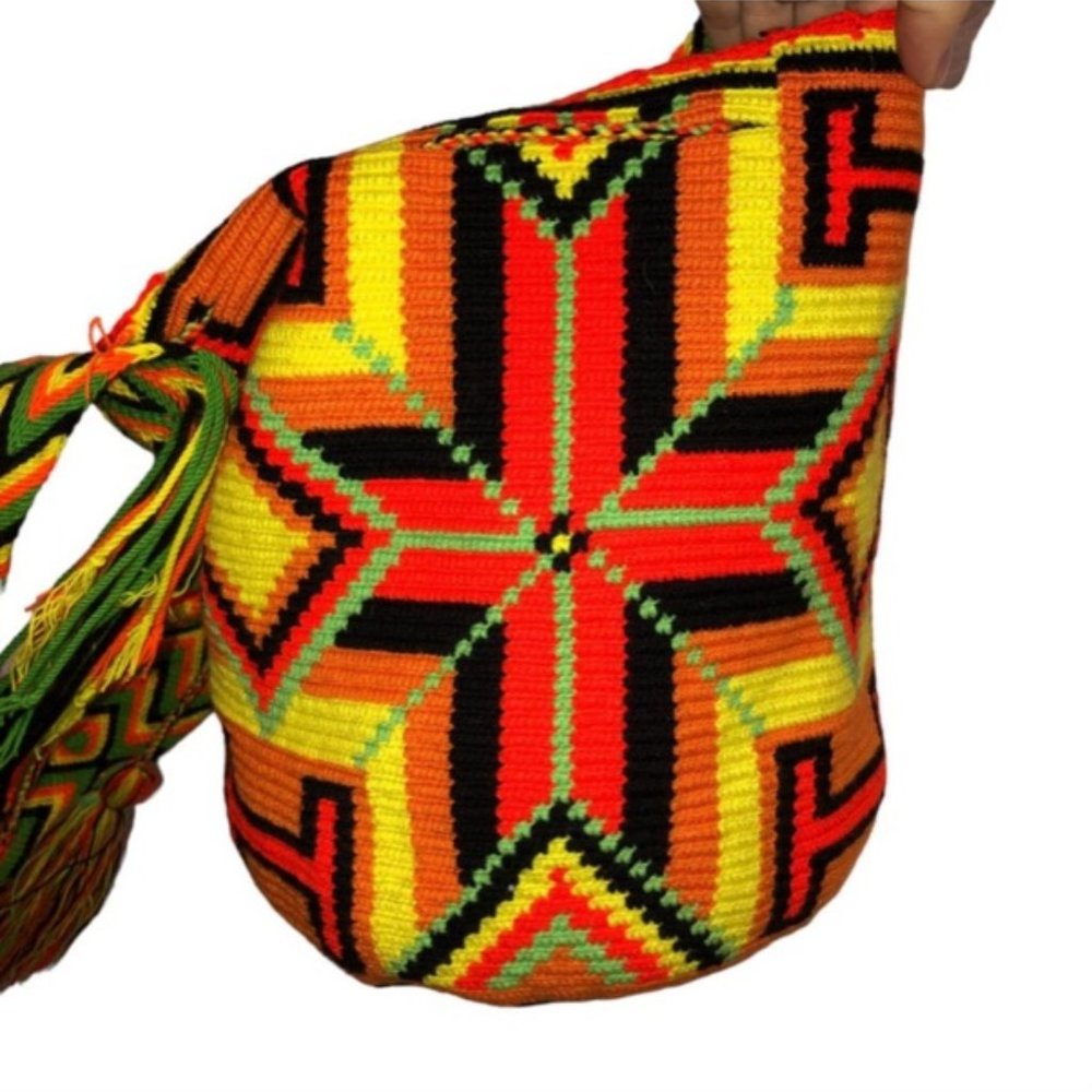 Guava Wayuu Colombian NEW orange green black Hand Woven Cross Body Bag … - Picture 2 of 5